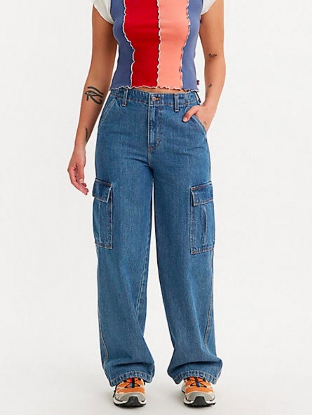 Levi's '94 Baggy Cargo Jeans Blue Wash Wide Straight Leg Size 26